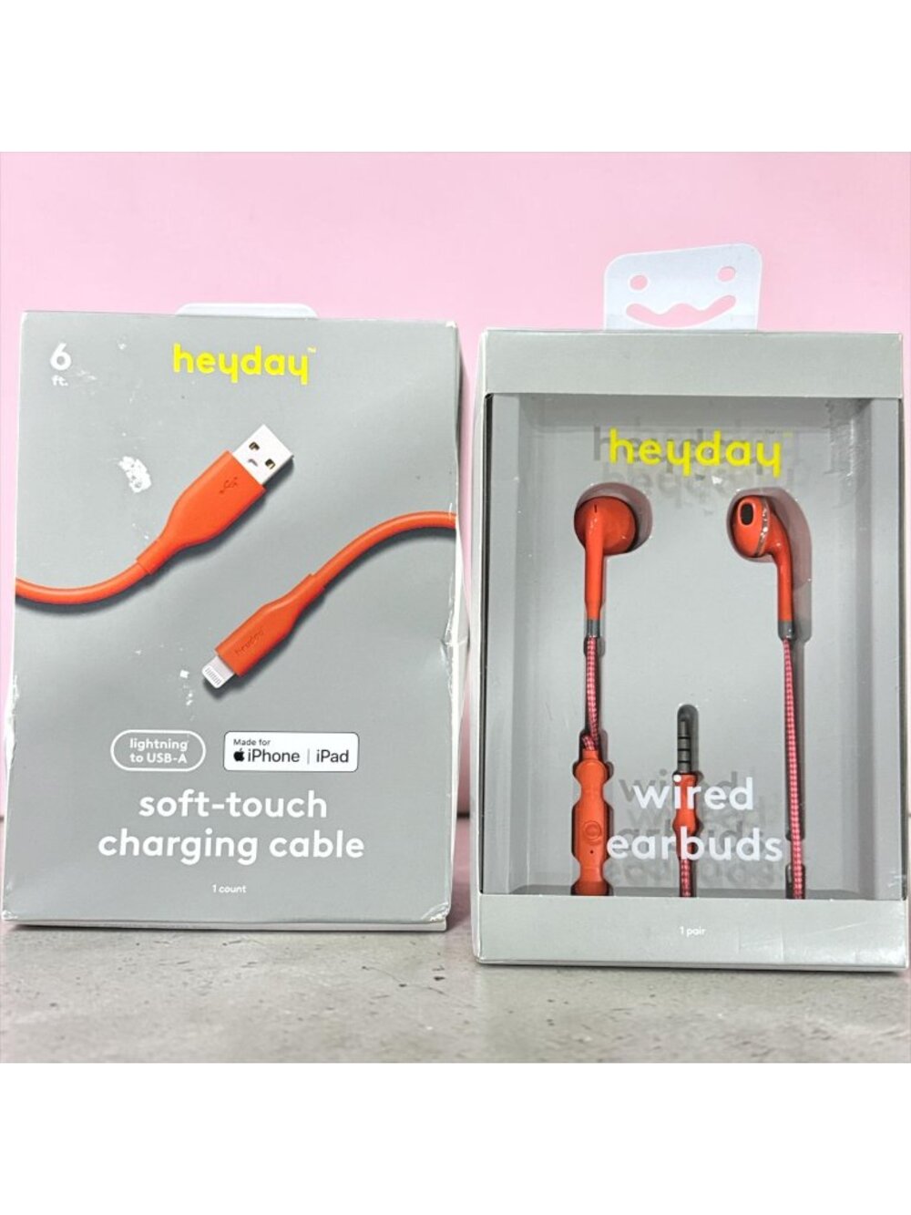 Heyday Wired Earbuds & 6-Ft Soft-Touch Charging Cable Orange